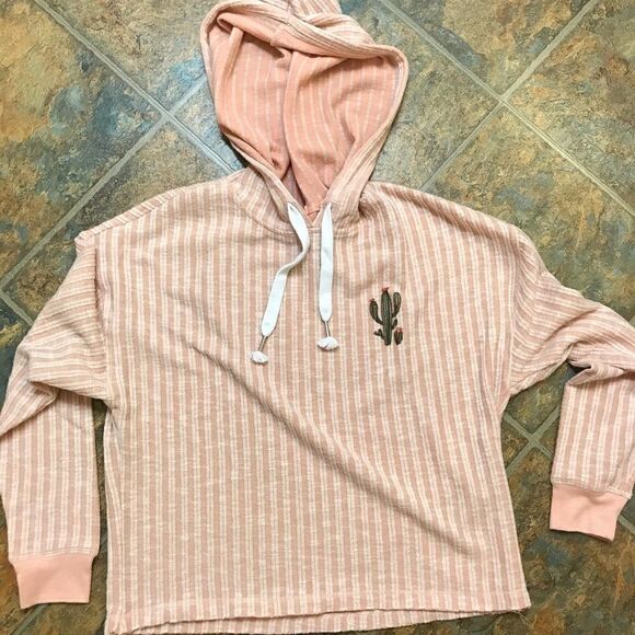 🔮 REBELLIOUS ONE | Pink Embroidered Cactus Hoodie Size Small - Picture 5 of 6